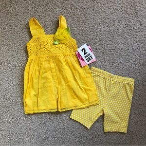 NWT Jenny & Me Girls Sleeveless Yellow 2 Piece Dress & Shorts Set (Size:…